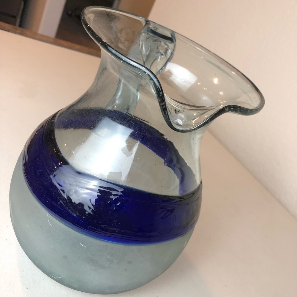 Hand Blown Mexico Glass Pitcher Cobalt Frosted